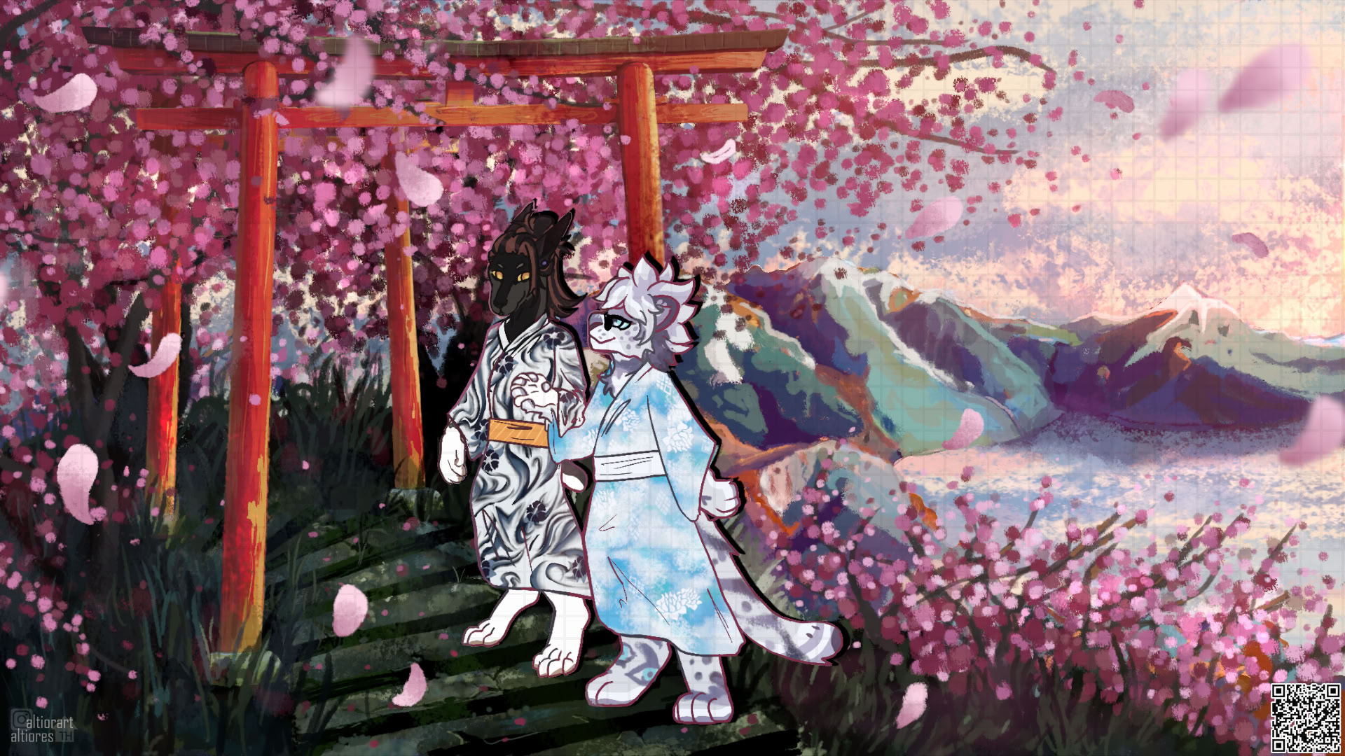 Rendered fullbody artwork of an anthro character with background, multiple