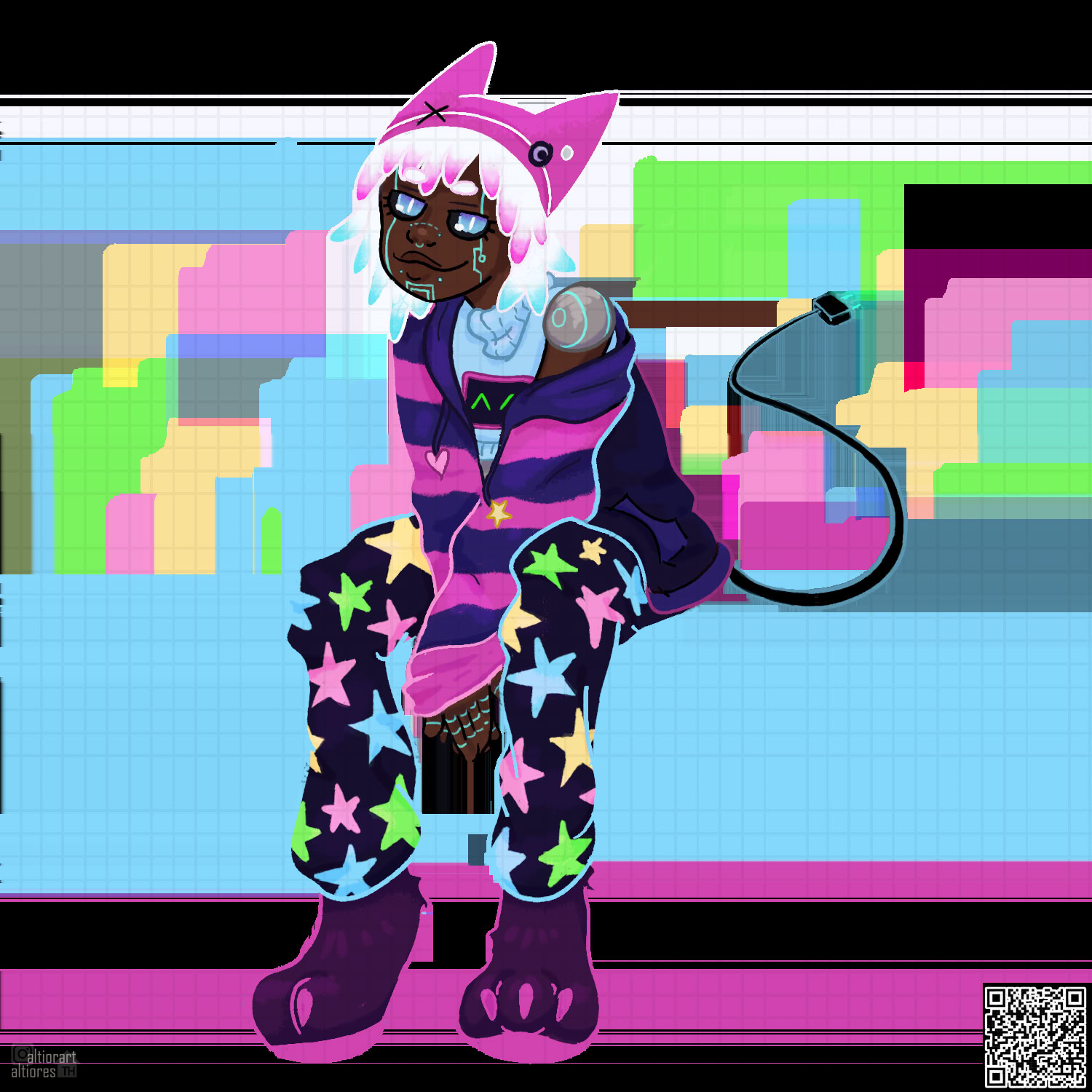 Humanoid rendered fullbody artwork with subject, single, final, broke