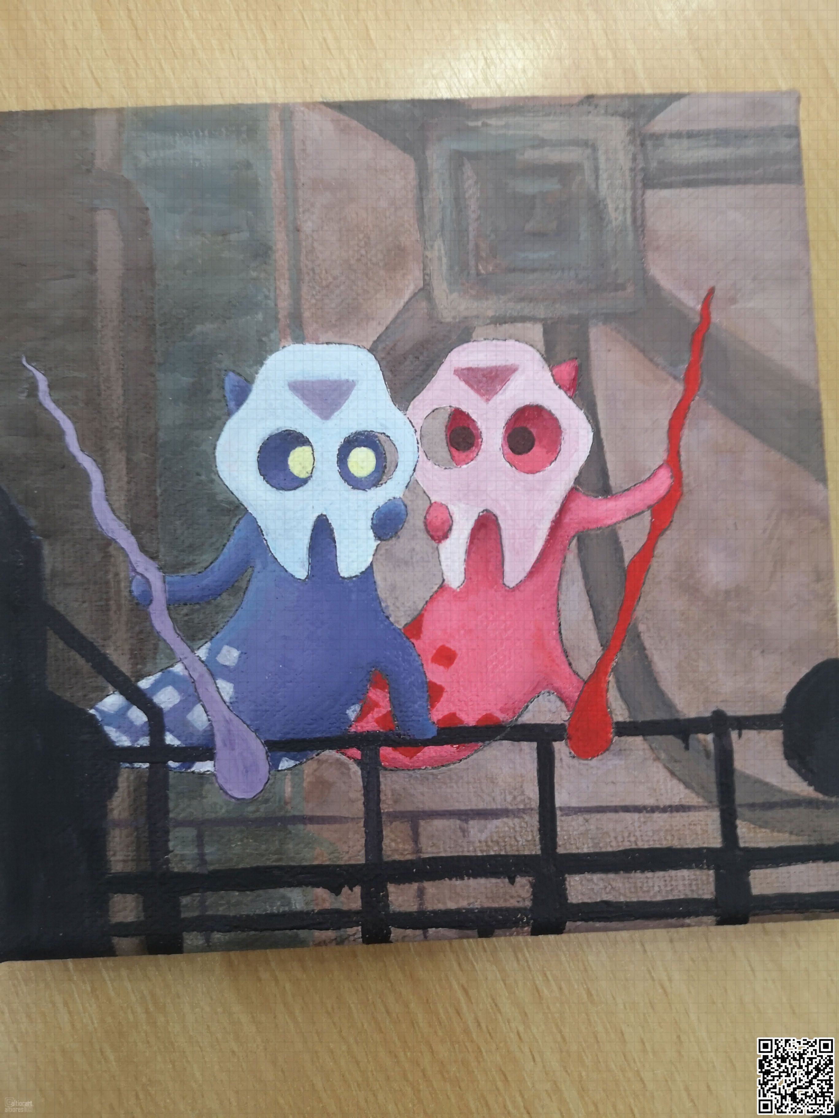 Acrylic artwork of a fullbody character with background, fan character